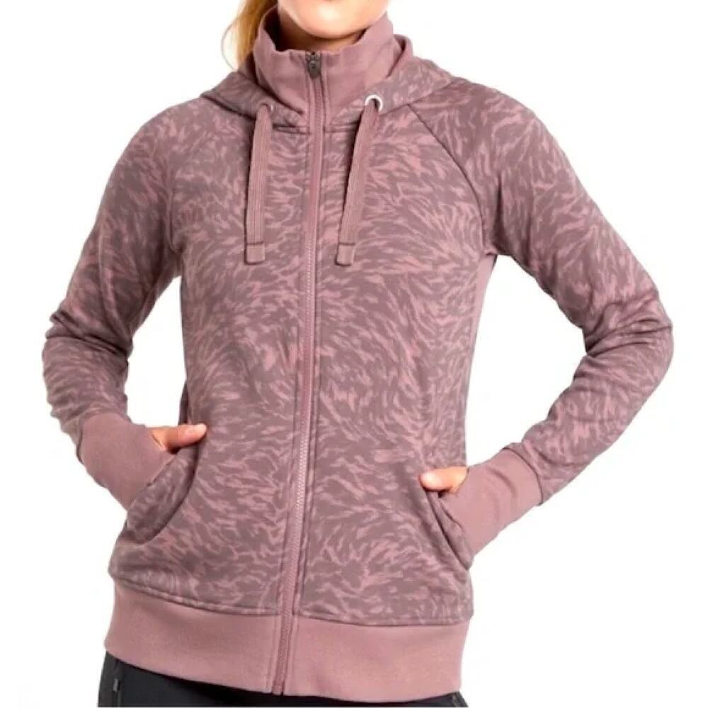Athleta Triumph Printed Hoodie in Smoked Almond Brown Lynx Purple Print, Small